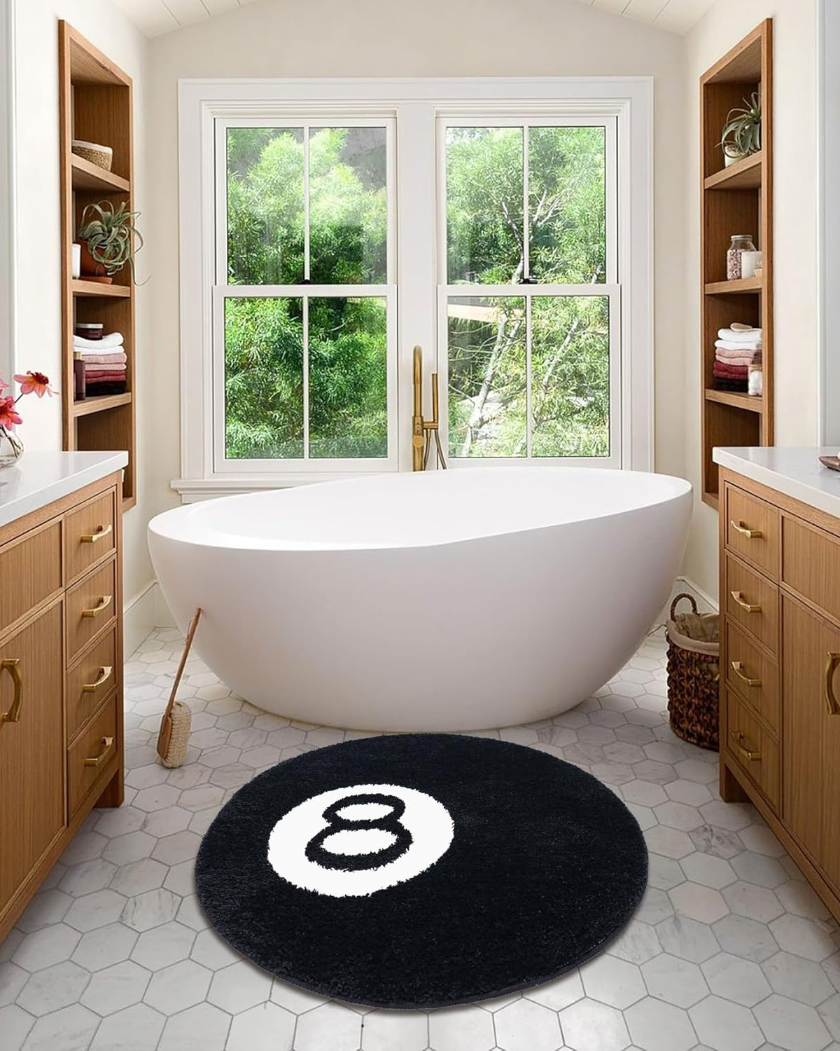 Dywanik Okrągły Puszysty Salon Łazienka | Czarny i Biały