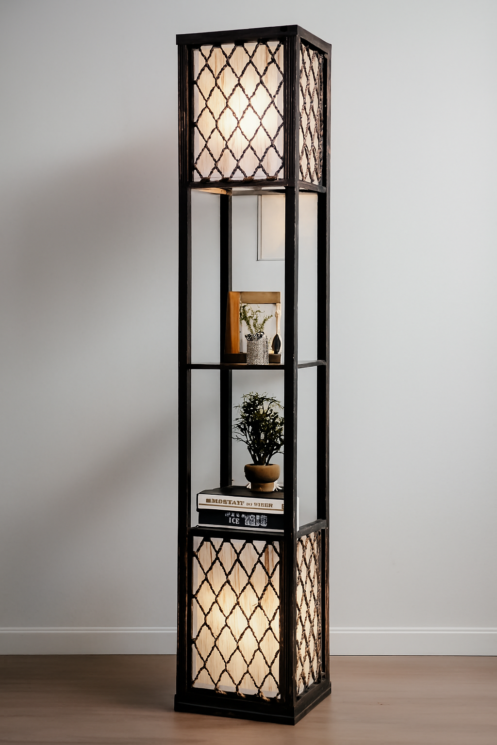 LAMPA PODŁOGOWA | Rustykalna Dwupoziomowa Lampa Stojąca | Praktyczna
