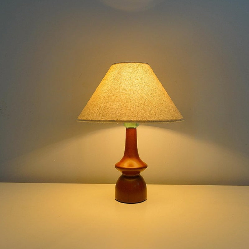 Lampa Ledy Stołowa z Abażurem z Tkaniny i Drewnianą Podstawą | Klasyczna