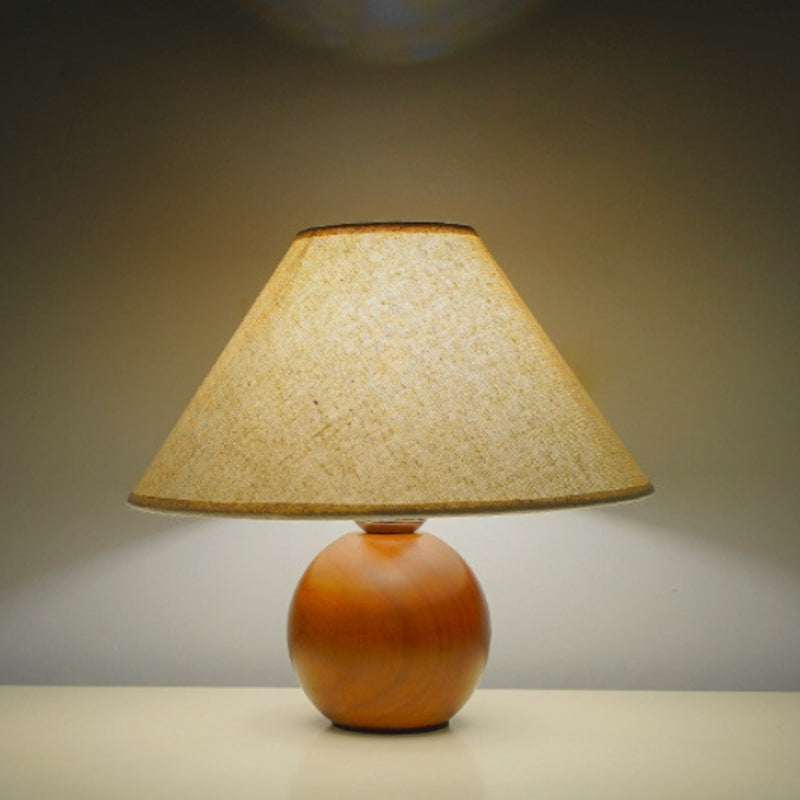Lampa Ledy Stołowa z Abażurem z Tkaniny i Drewnianą Podstawą | Klasyczna