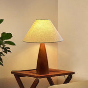 Lampa Ledy Stołowa z Abażurem z Tkaniny i Drewnianą Podstawą | Klasyczna