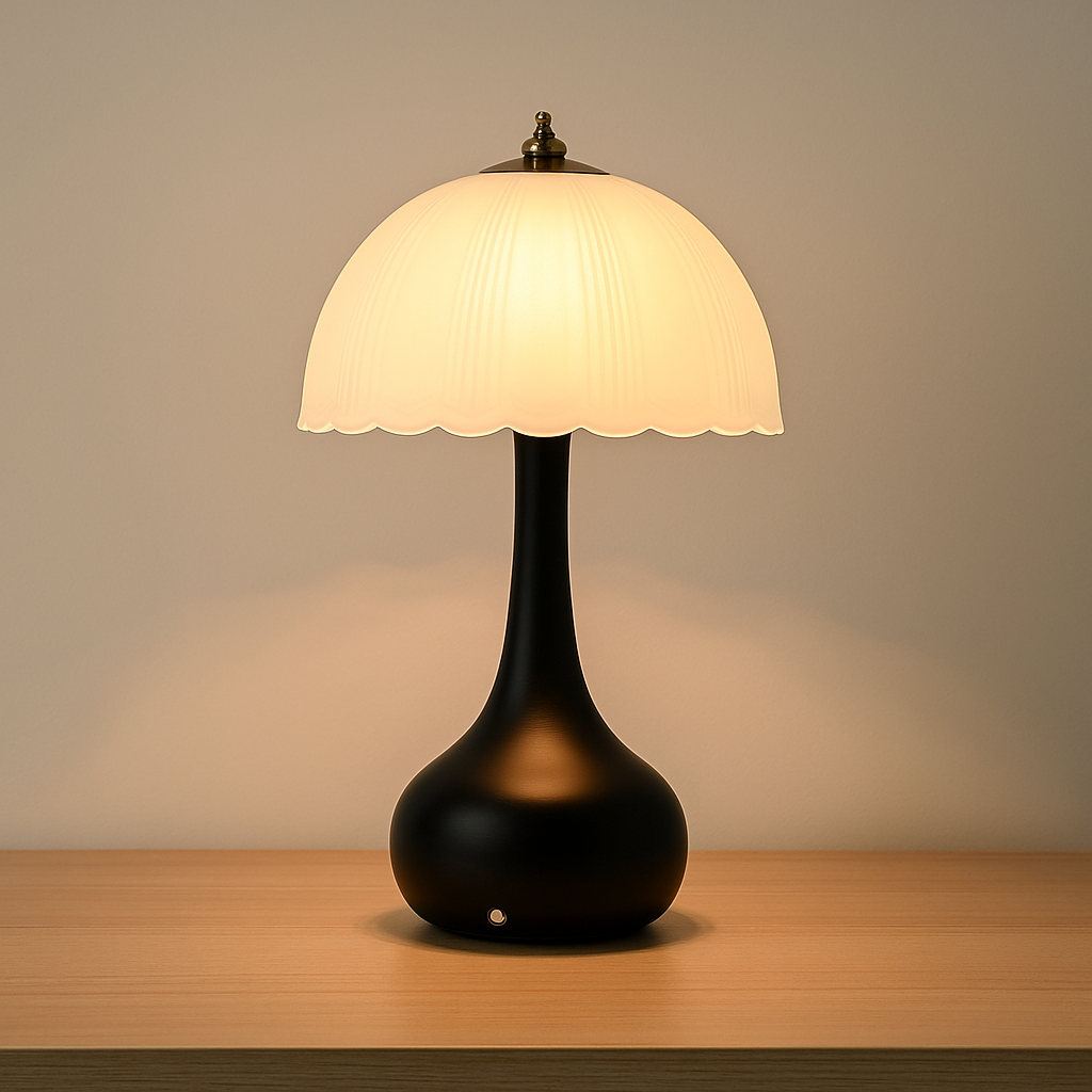 Lampa Nocna Szklany Klosz Czarna | Sypialni