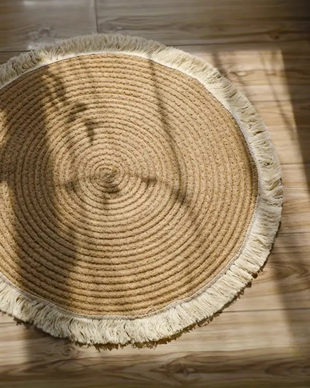 Mata Okrągła Pleciona Salon Bedroom | Beżowa Frędzle