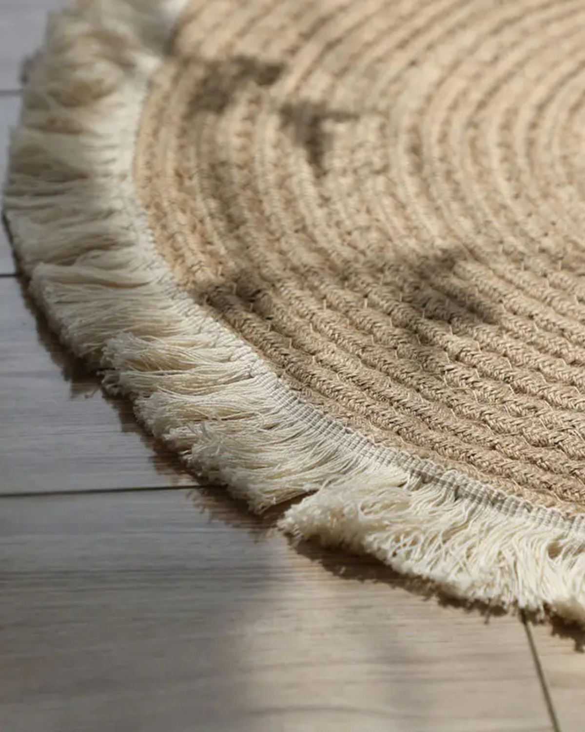 Mata Okrągła Pleciona Salon Bedroom | Beżowa Frędzle