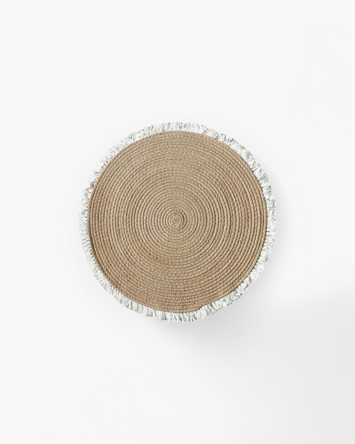 Mata Okrągła Pleciona Salon Bedroom | Beżowa Frędzle