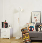 Nowoczesna Lampa Stojąca z Drewnianym Elementem do Salonu i Sypialni | Czytanie