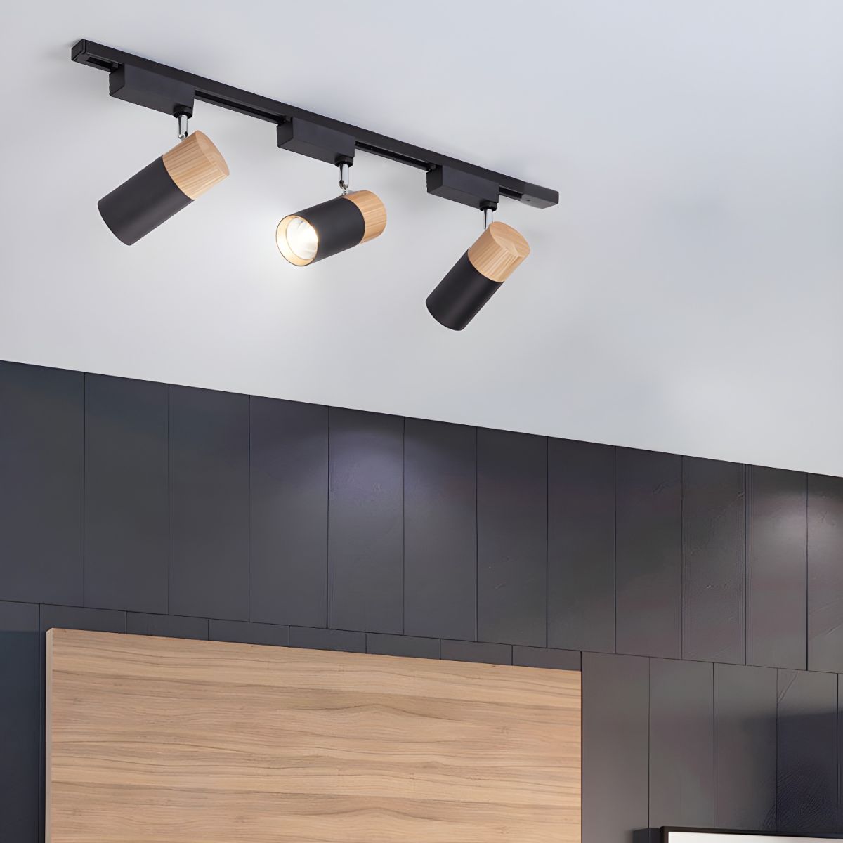 Oświetlenie Szynowe Z Akcentem Drewna Do Salonu | Regulowany
