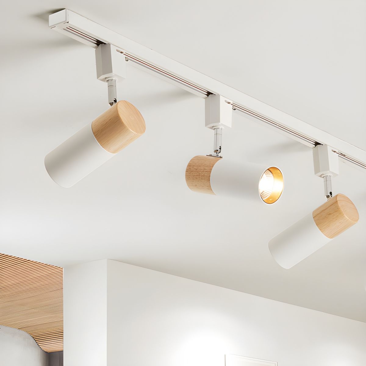 Oświetlenie Szynowe Z Akcentem Drewna Do Salonu | Regulowany