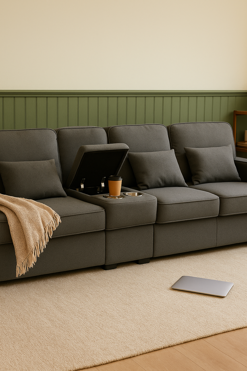 SOFA CZTEROOSOBOWA | Nowoczesna Multifunkcyjna Sofa z Konsolą | Praktyczna