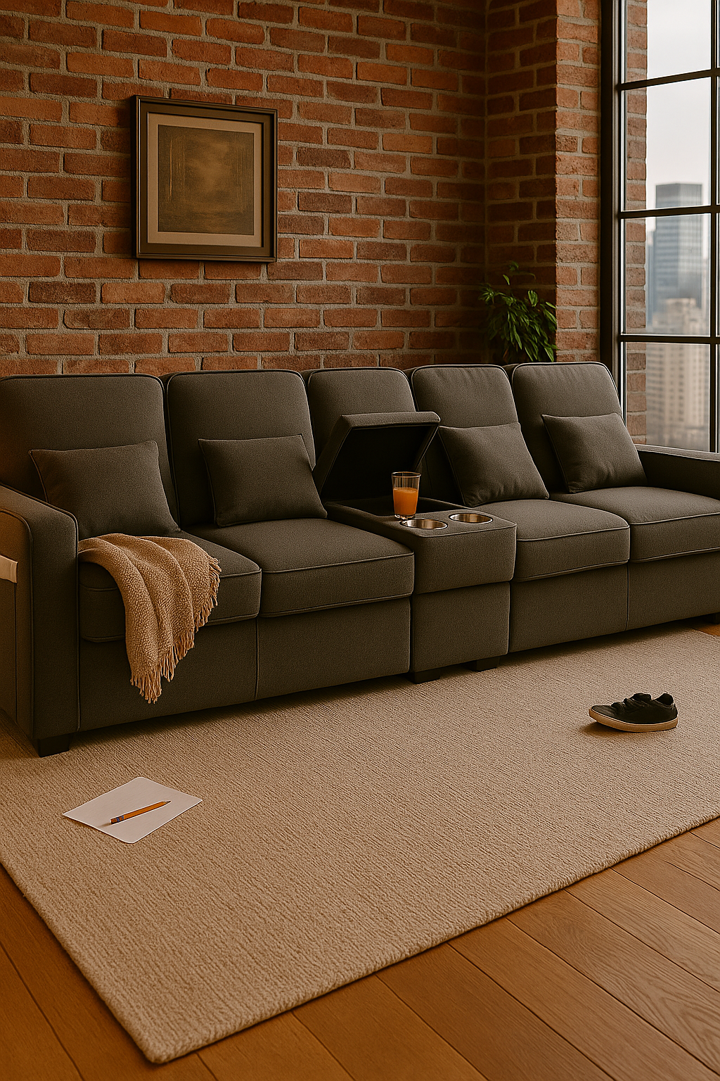 SOFA CZTEROOSOBOWA | Nowoczesna Multifunkcyjna Sofa z Konsolą | Praktyczna