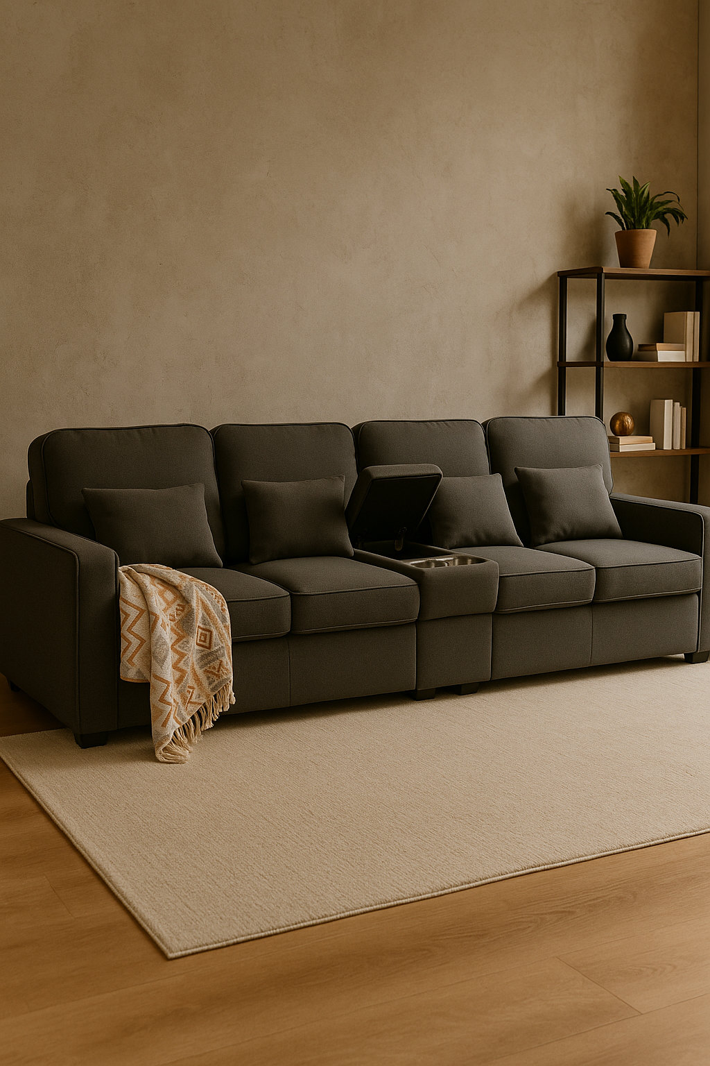 SOFA CZTEROOSOBOWA | Nowoczesna Multifunkcyjna Sofa z Konsolą | Praktyczna